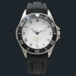 Relógio Banda Negra De Borracha Negra, Monificada, Esporti<br><div class="desc">Personalizado, personalizado, legal, esportivo, robusto, tira de borracha preta, estojo de liga, relógio de pulso monograma de protetor de coroa. Basta digitar as iniciais. Vá em frente crie um relógio maravilhoso e personalizado para os homens especiais em sua vida - pai, noivo, marido, irmão, avô, namorado. Faz um presente personalizado...</div>