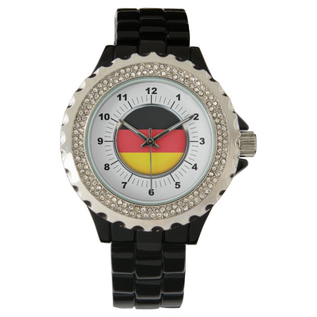 Relógio Bandeira alemã Rhinestone Black Enamel Watch (Frente)