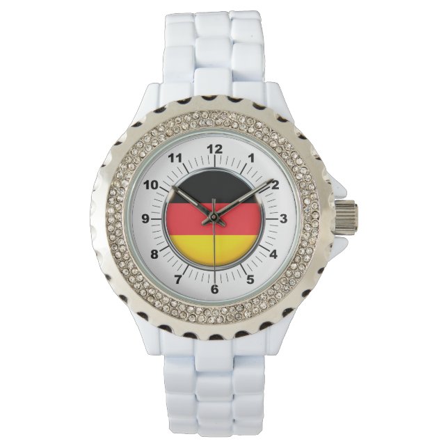 Relógio Bandeira alemã Rhinestone White Enamel Watch (Frente)