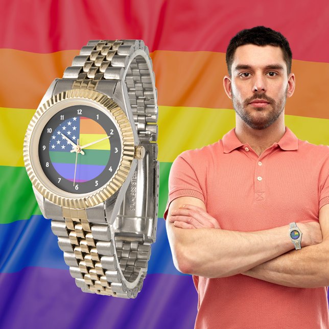 Relógio Bandeira Americana do Orgulho LGBT com Estrelas (LGBT Pride American Flag with Stars Watch)