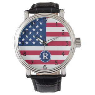 Relógio Bandeira Americana Monograma Personalizado