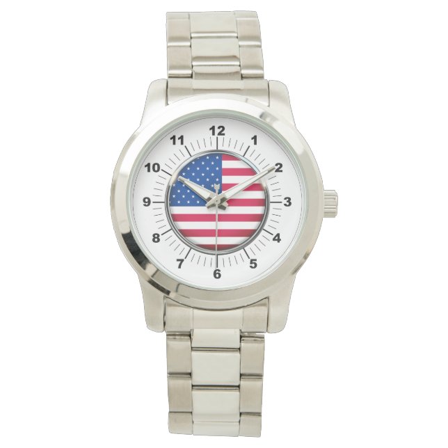 Relógio Bandeira americana sobredimensionada Silver Bracel (Frente)
