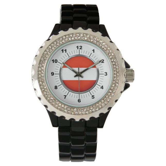 Relógio Bandeira austríaca Rhinestone Black Enamel Watch (Frente)
