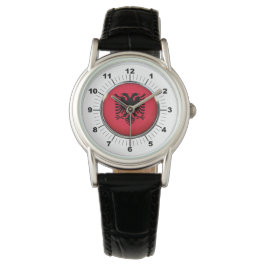 Relógio Bandeira da Albânia Classic Black Leather Watch