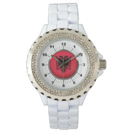 Relógio Bandeira da Albânia, Rhinestone White Enamel Watch