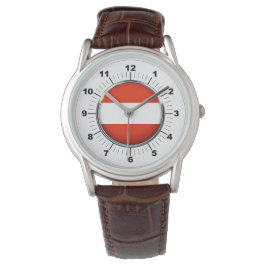 Relógio Bandeira da Áustria, Brown Leather Strap Watch