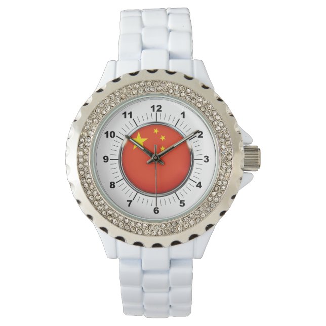 Relógio Bandeira da China Rhinestone White Enamel Watch (Frente)