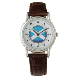 Relógio Bandeira da Escócia, Brown Leather Strap Watch
