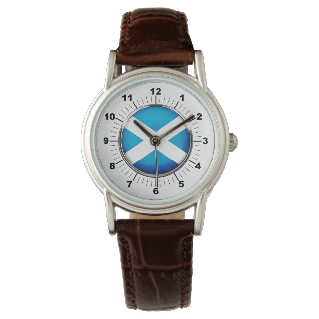 Relógio Bandeira da Escócia, Brown Leather Strap Watch (Frente)