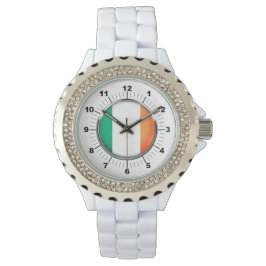 Relógio Bandeira da Irlanda Rhinestone White Enamel Watch