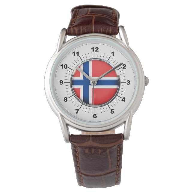 Relógio Bandeira da Noruega Classic Brown Leather Watch (Frente)