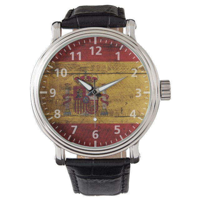 Relógio Bandeira de espanha em grão de madeira antiga (Frente)