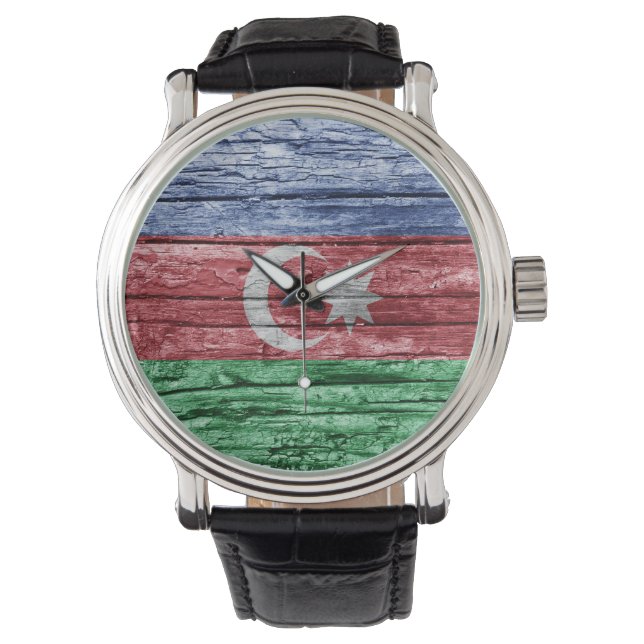 Relógio bandeira de madeira do Azerbaijão (Frente)
