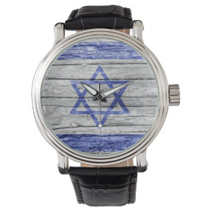 Relógio bandeira de madeira israelense