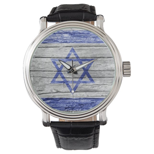Relógio bandeira de madeira israelense (Frente)