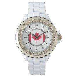 Relógio Bandeira do Canadá, Rinoestone White Enamel Watch