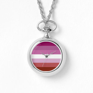 Relógio bandeira do orgulho lésbico feminino da SlipperyJo