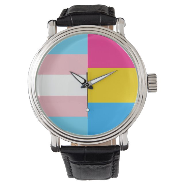 Relógio Bandeira do Orgulho Pansexual Transgênero Dupla (Frente)