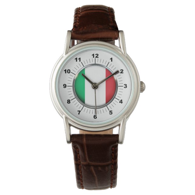 Relógio Bandeira italiana Classic Brown Leather Watch (Frente)