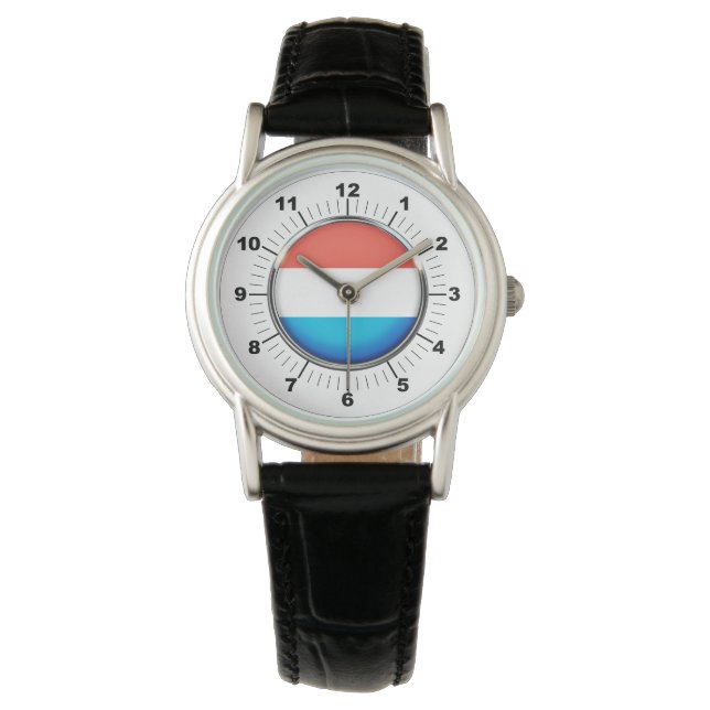Relógio Bandeira luxemburguesa, Black Leather Watch (Frente)