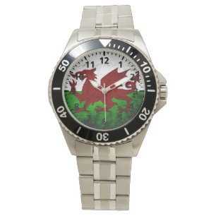 Relógio Bandeira preta de Wales do Grunge