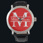 Relógio Bar da Cruz Vermelha LR Monograma<br><div class="desc">bar vermelho Life Roman font monogramas wrist watch</div>
