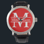Relógio Bar da Cruz Vermelha LR Monograma<br><div class="desc">bar vermelho Life Roman font monogramas wrist watch</div>