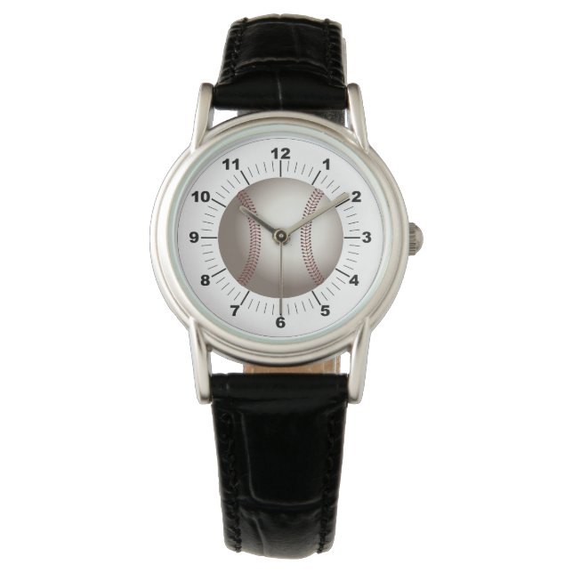 Relógio Baseball Classic Black Leather Watch (Frente)
