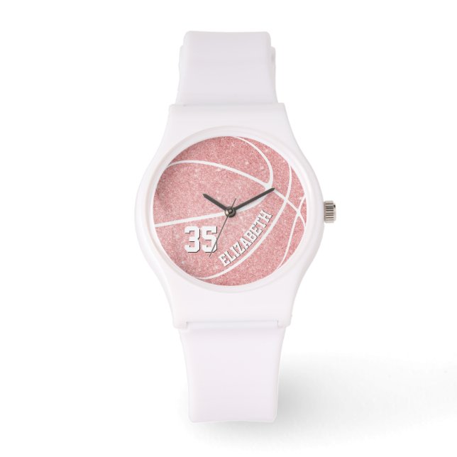 Relógio basquete feminino rosa esportivo personalizado (Frente)