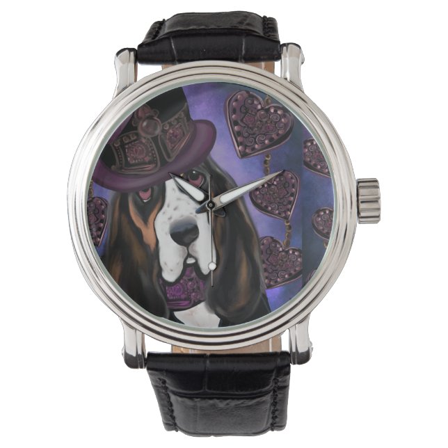 Relógio Basset Hound STEAMPUNK (Frente)