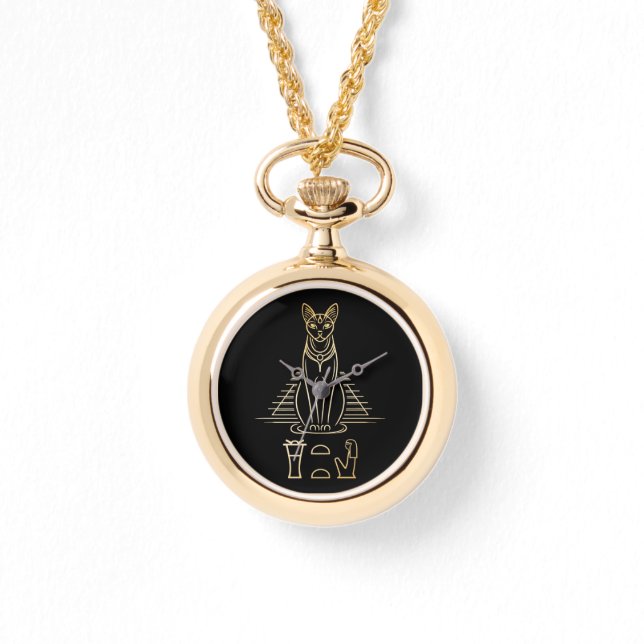 Relógio Bastet com nome em hieroglifos e na Pirâmide do Eg (Frente)