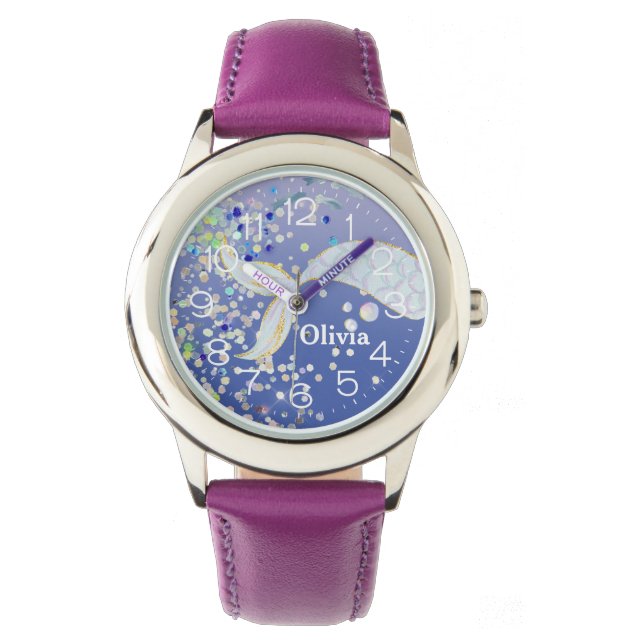 Relógio Bateria De Sereia Com Glitter Whimsical Sob O Mar (Frente)