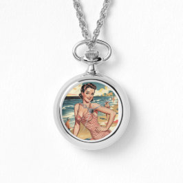 Relógio Beach Pinup Silver Necklace Watch de 1940