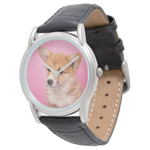 Relógio Bebês Mais Pobres Corgi Puppy a rosa