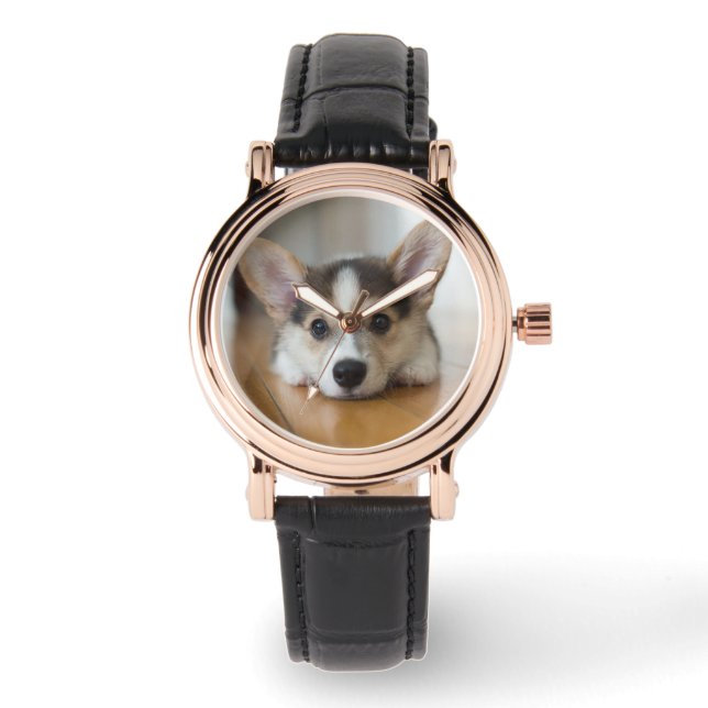 Relógio Bebês Mais Pobres | Corgi Puppy Olhando (Frente)