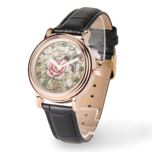 Relógio Beija-flor Vintage Rosa Floral Vitoriana