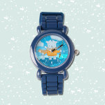 Relógio Bela animação, ursinho polar, criança personalizad<br><div class="desc">Adorável cuidado para crianças com um desenho pescando urso polar. Personalize com o nome da criança ou remova-o se não quiser. Escolha a cor do relógio (ela é cor-de-rosa,  roxa,  azul ou preta ) ou escolha um estilo diferente. © ArianeC Ilustrações — Todos os direitos reservados</div>