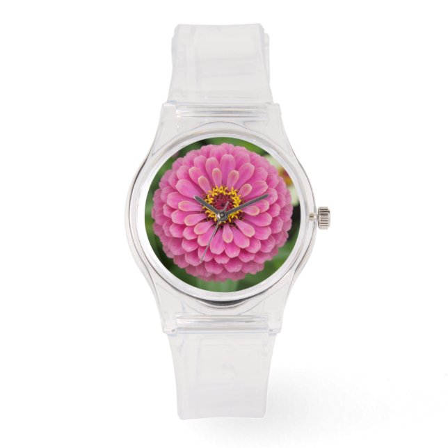Relógio Bela flor de zínia - Floral rosa (Frente)