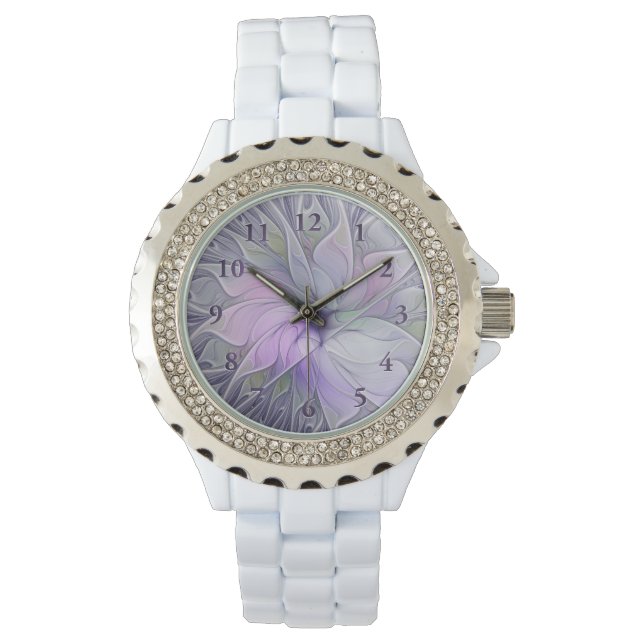 Relógio Beleza Impressionante Flor de Arte Fractal Abstrat (Frente)