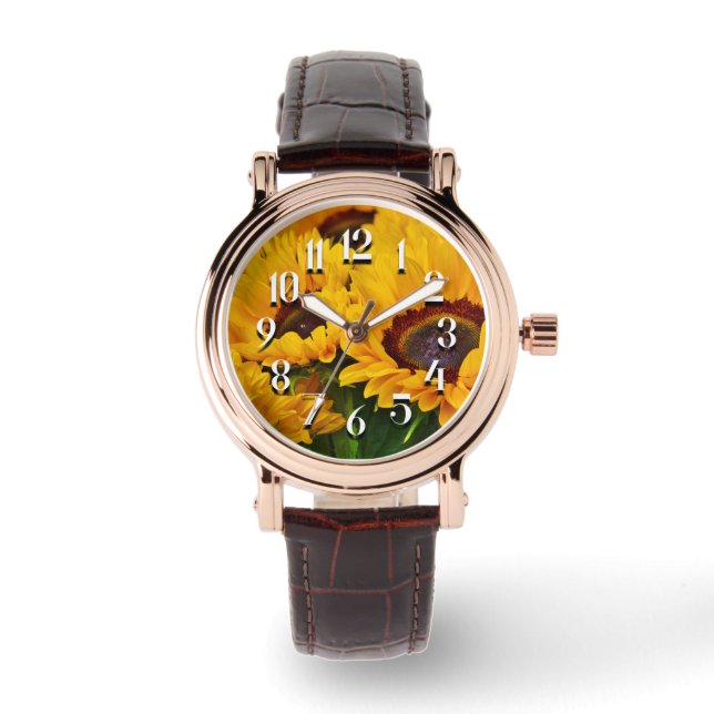 Relógio Belíssimo Girassol Laranja e Amarelo (Frente)