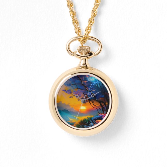 Relógio Belo nascer do Sol sobre o lago (Frente)