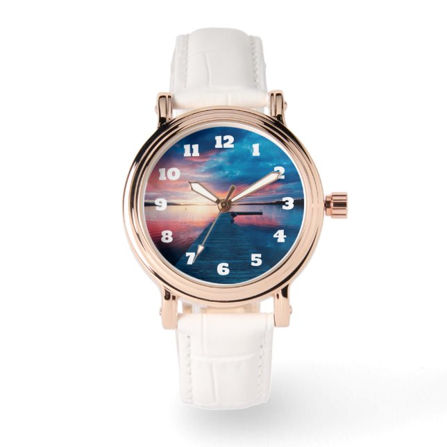 Relógio Belo pôr do sol em um lago calmo (Frente)