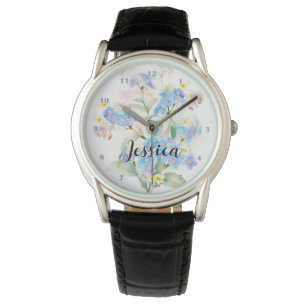 Relógio Belo Verão Floral Esquece-Me-Nots Nome Lilac