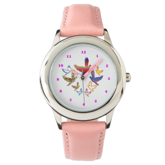 Relógio BIRDS Bezel Stainless Steel Pink Heart Watch (Frente)