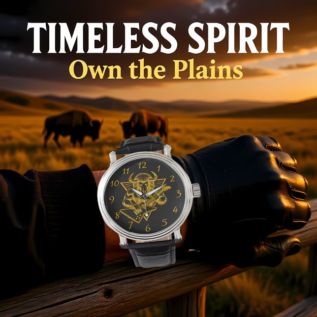 Relógio Bison Buffalo Dourado a disparar sobre o violão (Criador carregado)