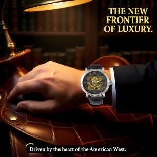 Relógio Bison Head Silhouette Contra Fundo Das Montanhas