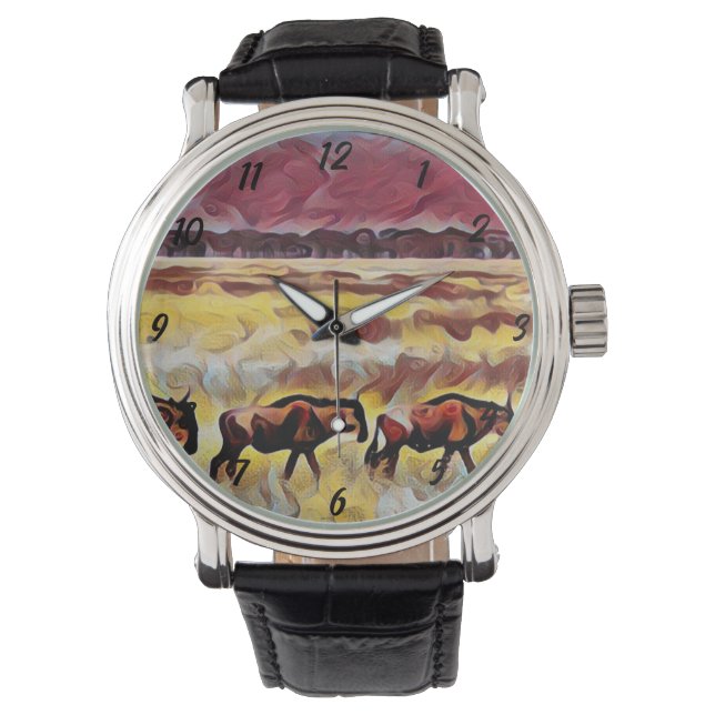 Relógio Bisons Para Casa Na Faixa Da Arte Pop, Mens Wristw (Frente)