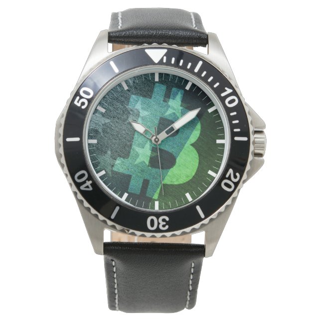 Relógio Bitcoin America ₿  (Green) Watch (Frente)