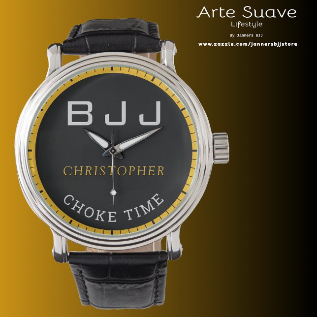 Relógio BJJ Personalizado Horário de Choque Negro Jiu Jits (BJJ Choke Time men's watch.)