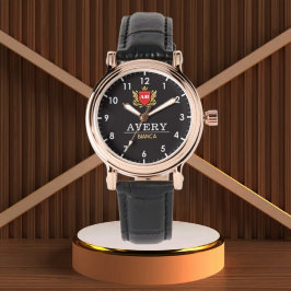 Relógio Black and Gold PCustom Royal Crest Luxury Gift